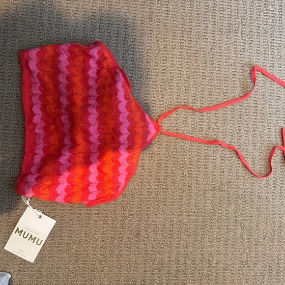 Show Me Your MUMU Tonya Pink and Red Halter Top - Picture 4 of 4